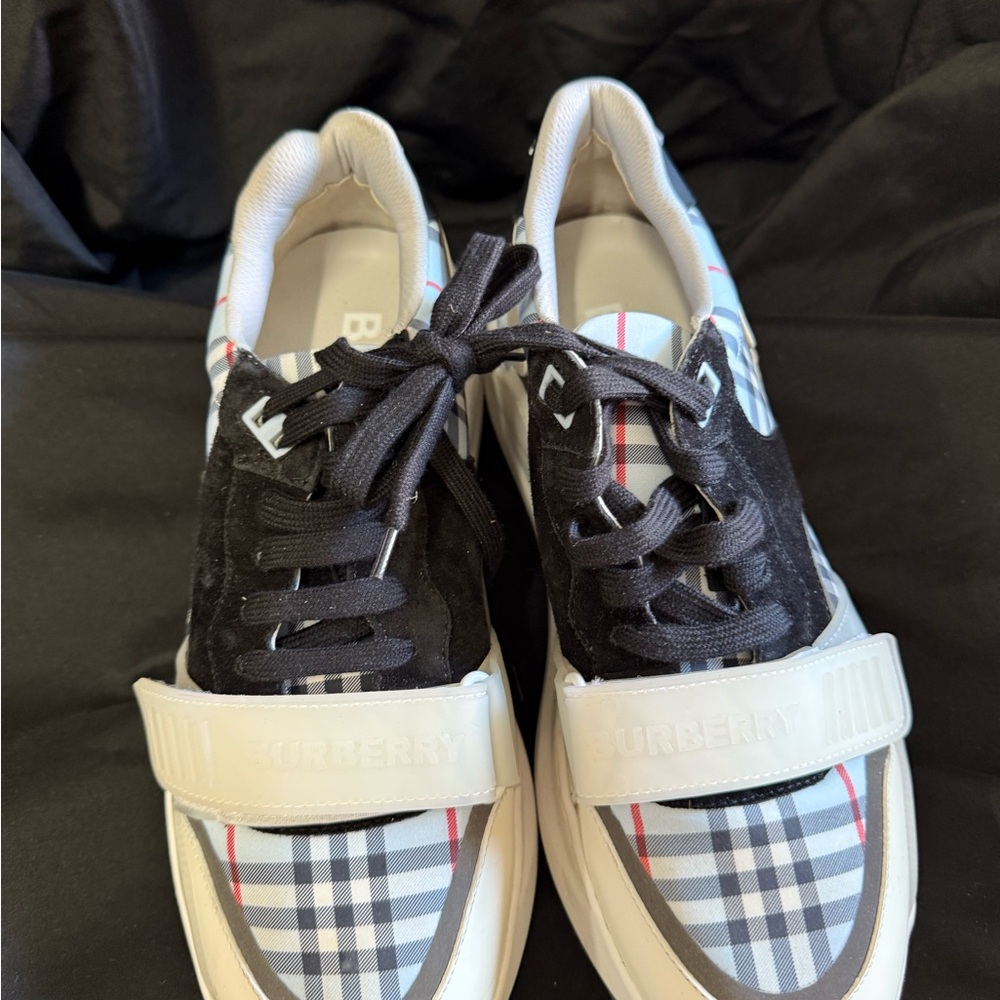 Burberry Black and White Plaid Athletic Shoes